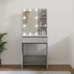 Berkfield Home Dressing Table with LED Grey Sonoma 60x40x140 cm - Size: 60 x 40 x 140 cm - thumbnail 2