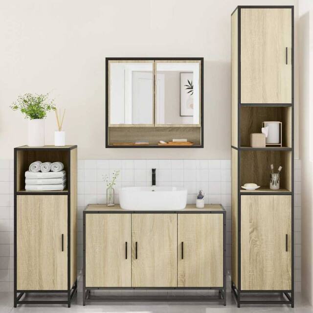 Berkfield Home Durable 4¬†Piece Bathroom Furniture Set¬†Sonoma Oak Engineered Wood in Tan - image 1