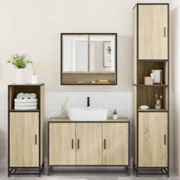 Berkfield Home Durable 4¬†Piece Bathroom Furniture Set¬†Sonoma Oak Engineered Wood in Tan - thumbnail 1