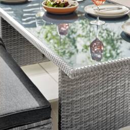 FurnitureboxUK Marbella Textured Grey Rattan Garden Dining Set Grey Cushions 9 Seat Outdoor Sofa, Glass Table Top 145x80cm - Size: 145x80 cm - thumbnail 4