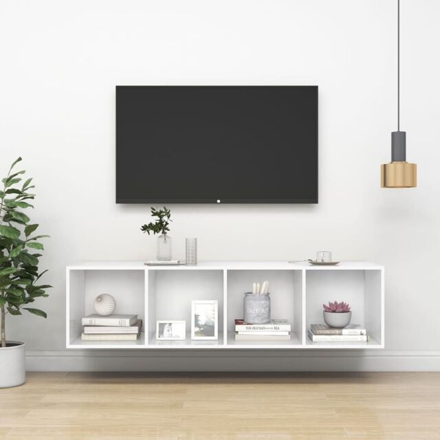 Berkfield Home Wall-mounted TV Cabinet White 37x37x142.5 cm Engineered Wood - image 1
