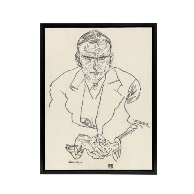 "Artery8 Robert Muller Line Art Portrait Framed Canvas Wall Art Print Schiele in Beige - Size: W12"" x H16""" - image 1