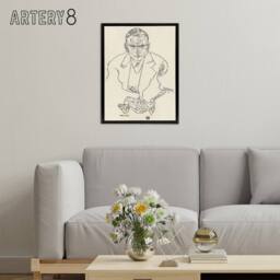 "Artery8 Robert Muller Line Art Portrait Framed Canvas Wall Art Print Schiele in Beige - Size: W12"" x H16""" - thumbnail 3