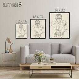 "Artery8 Robert Muller Line Art Portrait Framed Canvas Wall Art Print Schiele in Beige - Size: W12"" x H16""" - thumbnail 4