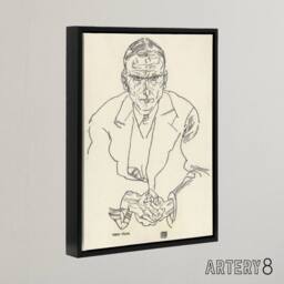 "Artery8 Robert Muller Line Art Portrait Framed Canvas Wall Art Print Schiele in Beige - Size: W12"" x H16""" - thumbnail 2