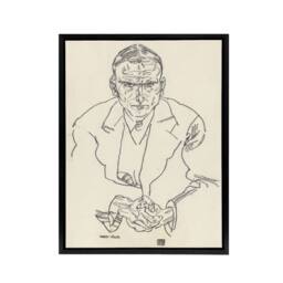 "Artery8 Robert Muller Line Art Portrait Framed Canvas Wall Art Print Schiele in Beige - Size: W12"" x H16""" - thumbnail 1