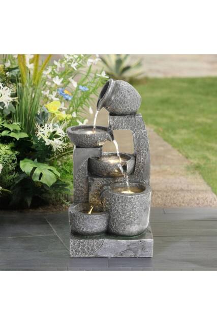 Garden Sanctuary Cascade Feature Outdoor Garden Solar-powered Water Fountain in Grey - image 1