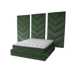 Stratus Interiors Optimus Velvet Bed Frame with Chevron Panel Headboard Set - Green - Size: Super King