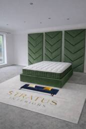 Stratus Interiors Optimus Velvet Bed Frame with Chevron Panel Headboard Set - Green - Size: Super King - thumbnail 2