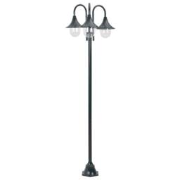Berkfield Home Garden Post Light E27 220 cm Aluminium 3-Lantern Dark Green - thumbnail 1