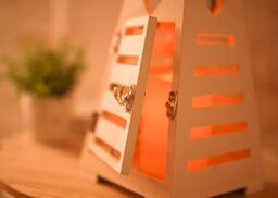 Marco Paul White Wooden Lantern Heart LED Battery Candle Holder Pyramid Home Decoration - thumbnail 5