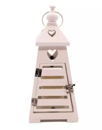 Marco Paul White Wooden Lantern Heart LED Battery Candle Holder Pyramid Home Decoration - thumbnail 2