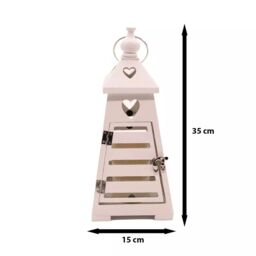 Marco Paul White Wooden Lantern Heart LED Battery Candle Holder Pyramid Home Decoration - thumbnail 3