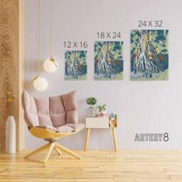 "Artery8 Mist Waterfall At Mount Kurokami Canvas Wall Art Print Hokusai in Green - Size: W24"" x H32""" - thumbnail 4