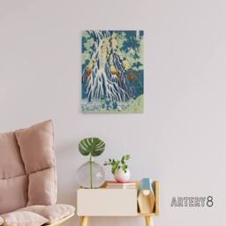 "Artery8 Mist Waterfall At Mount Kurokami Canvas Wall Art Print Hokusai in Green - Size: W24"" x H32""" - thumbnail 3