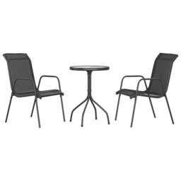 Berkfield Home 3 Piece Garden Dining Set Black Steel - thumbnail 2