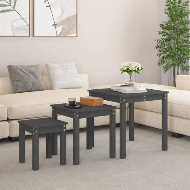 Berkfield Home Nesting Tables 3 pcs Grey Solid Wood Pine - image 1