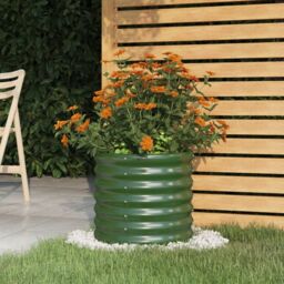 Berkfield Home Garden Planter Powder-coated Steel 40x40x36 cm Green - Size: 40 x 40 x 36 cm
