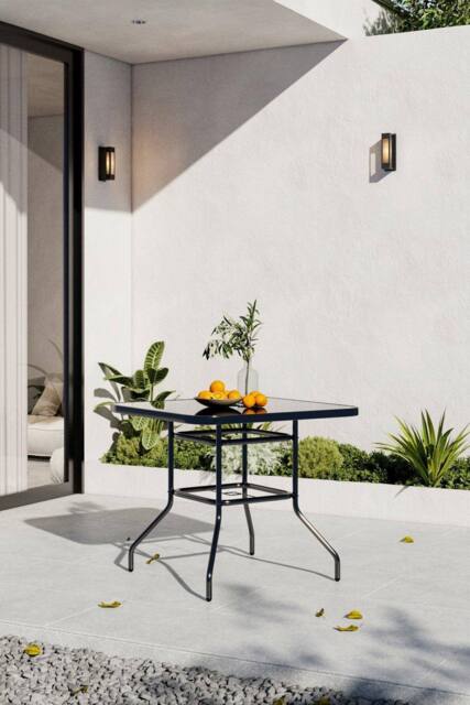 Garden Sanctuary Garden Steel & Tempered Glass Dining Table in Black - image 1