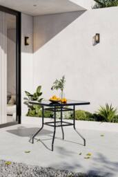 Garden Sanctuary Garden Steel & Tempered Glass Dining Table in Black
