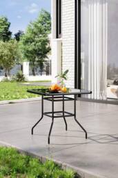 Garden Sanctuary Garden Steel & Tempered Glass Dining Table in Black - thumbnail 2