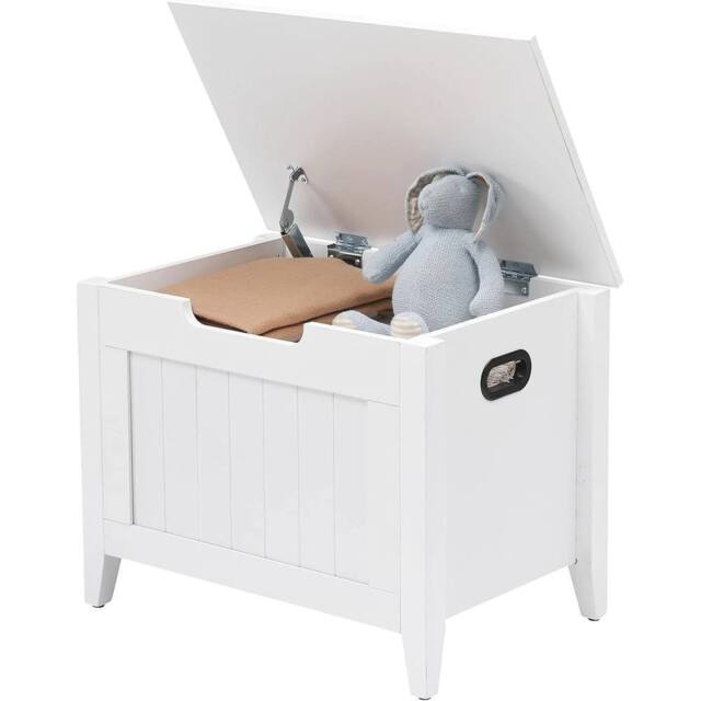 VOGREX White Wood Storage Chest Toy Shoe Bench 2 Safety Hinges Bedroom - image 1