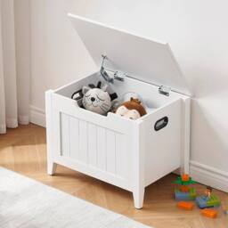 VOGREX White Wood Storage Chest Toy Shoe Bench 2 Safety Hinges Bedroom - thumbnail 4