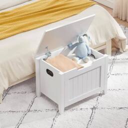 VOGREX White Wood Storage Chest Toy Shoe Bench 2 Safety Hinges Bedroom - thumbnail 3