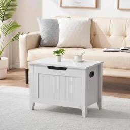 VOGREX White Wood Storage Chest Toy Shoe Bench 2 Safety Hinges Bedroom - thumbnail 5