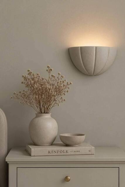 ValueLights Leonardo Scallop Curve Ceramic Flush Wall Sconce Light in Mid Grey - image 1