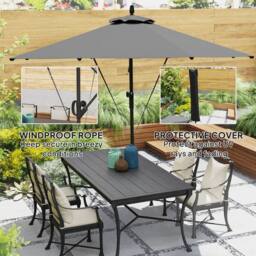 OUTSUNNY 3(m) Cantilever Banana Parasol with Cover Wind Strap UPF50+Grey in Grey - thumbnail 4