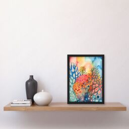Artery8 Coral Reef Folk Art Watercolour Painting Artwork Framed Wall Art Print A4 in Black - thumbnail 2
