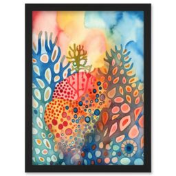 Artery8 Coral Reef Folk Art Watercolour Painting Artwork Framed Wall Art Print A4 in Black - thumbnail 1