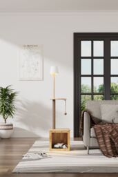 H&O Direct 2-in-1 Cat Climbing Frame Floor Lamp in Natural - thumbnail 1
