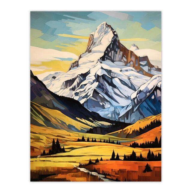 Artery8 Swiss Alps Switzerland Oil Painting Snow Capped Peaks Over Idyllic Alpine Meadow Unframed Wall Art Print Poster Home Decor Premium - image 1