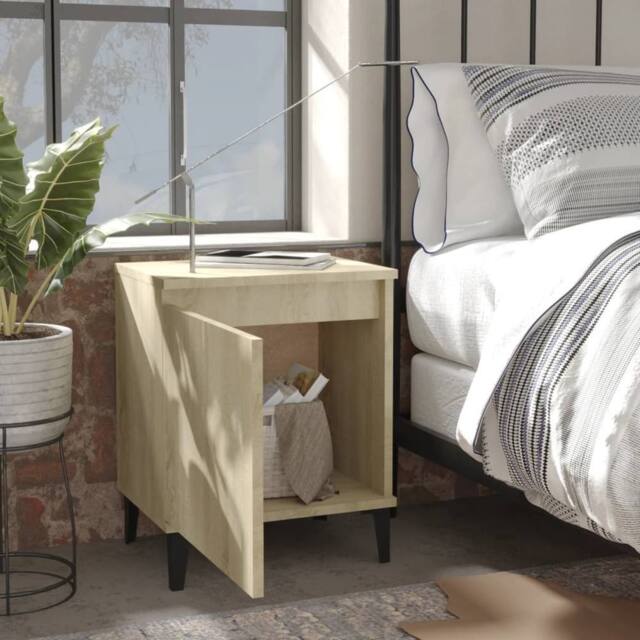 Berkfield Home Sturdy Bed Cabinets with Metal Legs 2 pcs Sonoma Oak 40x30x50 cm in Light Tan - Size: 40 x 30 x 50 cm - image 1