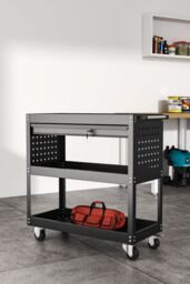 Living and Home 3-Tier Heavy Duty Steel Tool Cart Home Storage Cart With Wheel in Black - thumbnail 6
