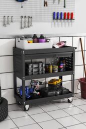 Living and Home 3-Tier Heavy Duty Steel Tool Cart Home Storage Cart With Wheel in Black