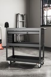 Living and Home 3-Tier Heavy Duty Steel Tool Cart Home Storage Cart With Wheel in Black - thumbnail 5