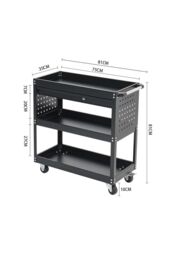 Living and Home 3-Tier Heavy Duty Steel Tool Cart Home Storage Cart With Wheel in Black - thumbnail 4