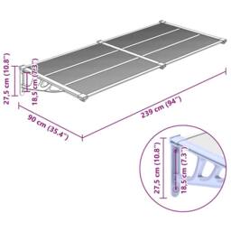 Berkfield Home Door Canopy Grey & Transparent 239x90 cm Polycarbonate in Clear - thumbnail 6