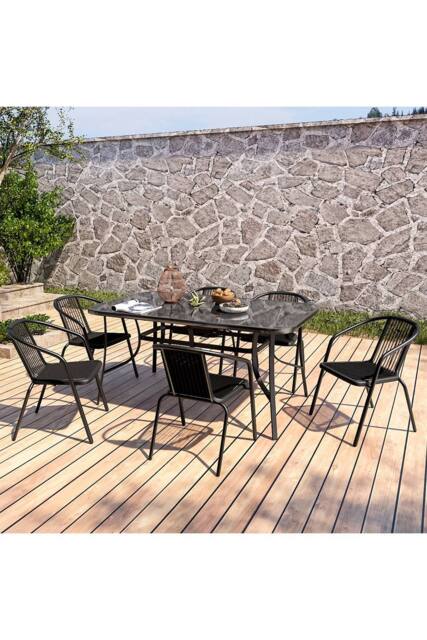 Living and Home Rectangle 6-Person 150Cm Long Dining Bistro Set in Black - image 1