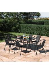 Living and Home Rectangle 6-Person 150Cm Long Dining Bistro Set in Black - thumbnail 2