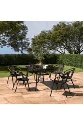 Living and Home Rectangle 6-Person 150Cm Long Dining Bistro Set in Black - thumbnail 3