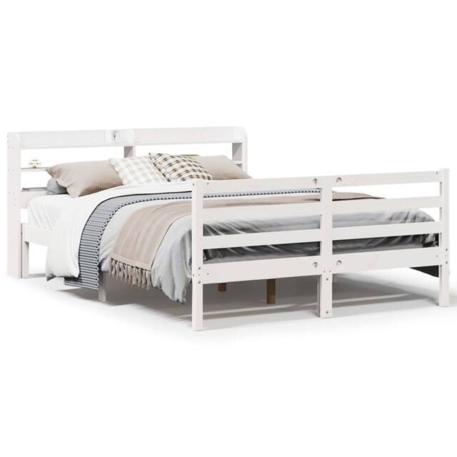 Berkfield Home Bed Frame with Headboard without Mattress White 135x190 cm Double - image 1