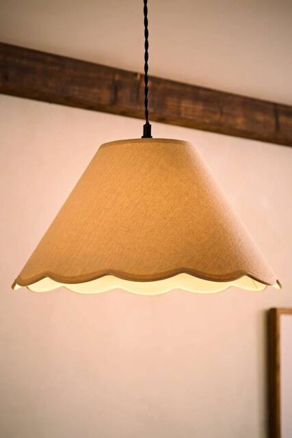 ValueLights Florie Natural Linen Large Taper Scallop Pastel Trim Lamp Shade & Bulb in Cream - image 1
