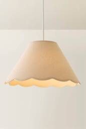 ValueLights Florie Natural Linen Large Taper Scallop Pastel Trim Lamp Shade & Bulb in Cream - thumbnail 3