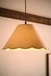 ValueLights Florie Natural Linen Large Taper Scallop Pastel Trim Lamp Shade & Bulb in Cream - thumbnail 1