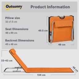 OUTSUNNY 2 Pieces Outdoor Beach Mat Steel Reclining Chair Set Orange - thumbnail 3