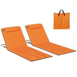 OUTSUNNY 2 Pieces Outdoor Beach Mat Steel Reclining Chair Set Orange - thumbnail 2